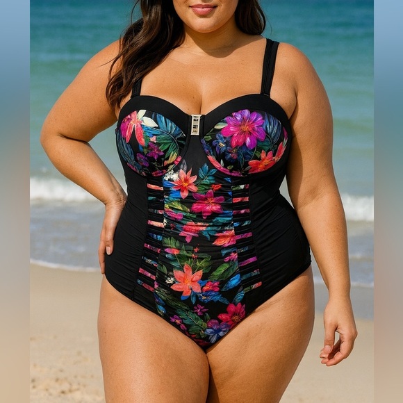 Swimsuits For All Bright Floral Ruched Underwire One Piece Swimsuit Women 20 NWT - Picture 15 of 15